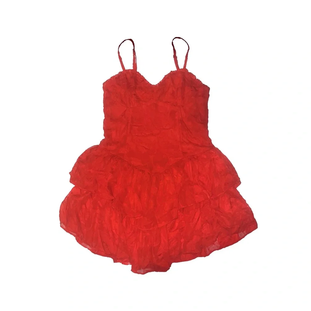 Wild Fable Tiered Jacquard Fit & Flare Red Mini Dress, xs - Picture 3 of 4